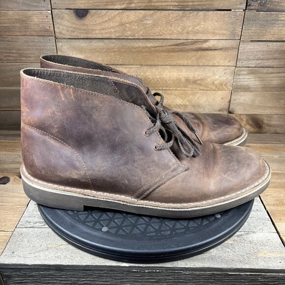 Clarks Men's Size 11 Bushacre 2 Chukka Boot Brown Leather Shoes Lace Up - Picture 1 of 10